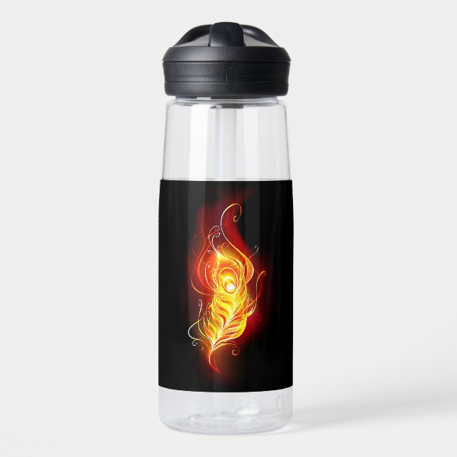 Fire Peacock Feather Water Bottle (Front)
