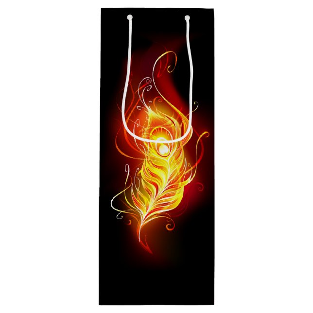 Fire Peacock Feather Wine Gift Bag (Front)