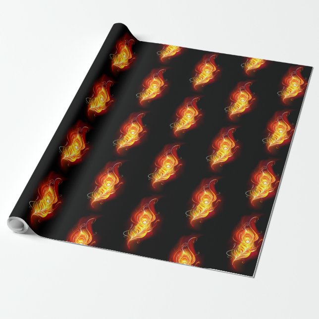 Fire Peacock Feather Wrapping Paper (Unrolled)