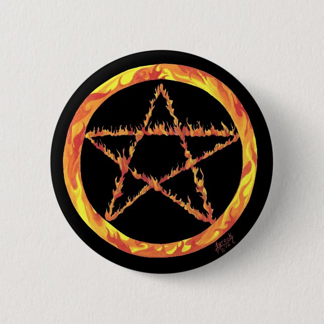 Fire Pentacle 6 Cm Round Badge (Front)