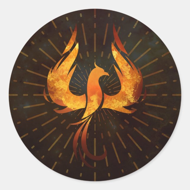 Fire Phoenix Bird Classic Round Sticker (Front)