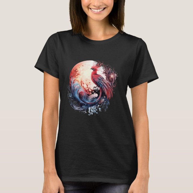 Fire Phoenix Bird Sakura Tree Mythical Bird Moon P T-Shirt (Front)