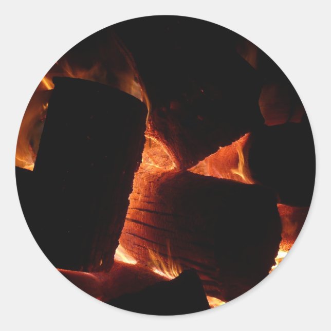 Fire Pit Winter Burning Logs Classic Round Sticker (Front)