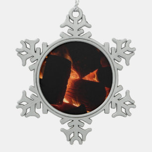 Fire Pit Winter Burning Logs Snowflake Pewter Christmas Ornament