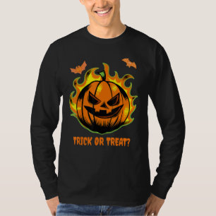Fire Pumpkin Trick Or Treat Scary Halloween Ghost T-Shirt