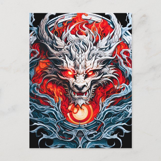 Fire Red Flame Mythical Dragon Head Announcement Postcard (Front)