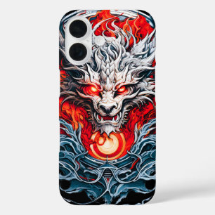 Fire Red Flame Mythical Dragon Head iPhone 16 Case