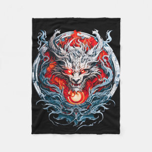 Fire Red Flame Mythical Dragon Head Fleece Blanket