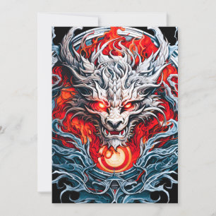Fire Red Flame Mythical Dragon Head Holiday Card