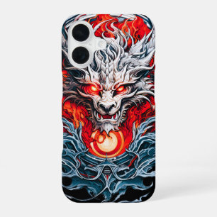 Fire Red Flame Mythical Dragon Head iPhone 16 Case