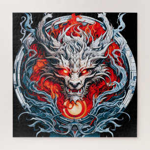 Fire Red Flame Mythical Dragon Head Jigsaw Puzzle