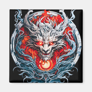 Fire Red Flame Mythical Dragon Head Magnet