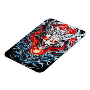 Fire Red Flame Mythical Dragon Head Magnet