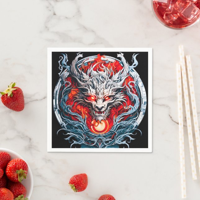 Fire Red Flame Mythical Dragon Head Napkin (Insitu)