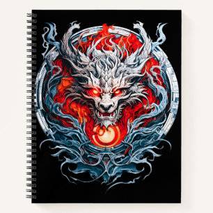 Fire Red Flame Mythical Dragon Head Notebook