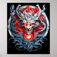 Fire Red Flame Mythical Dragon Head