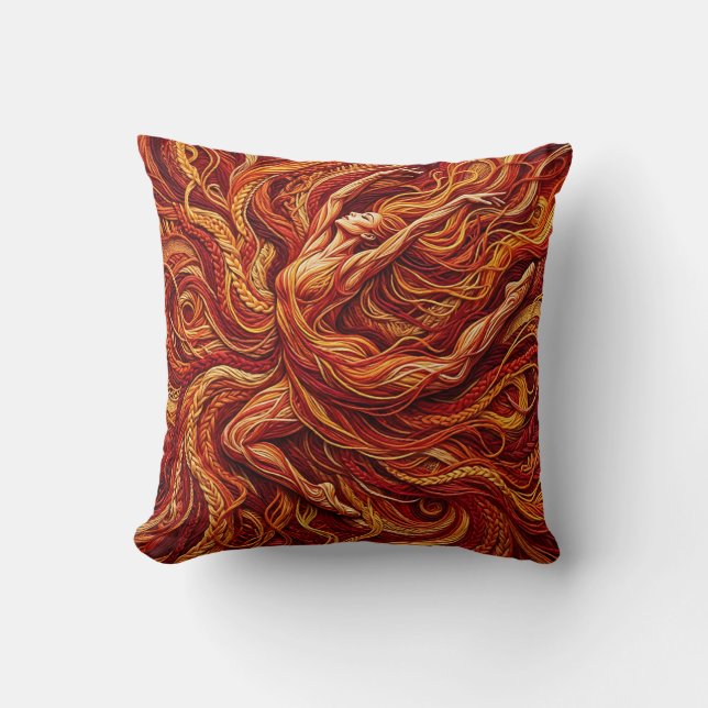 Fire Red Thread Dancer Throw Pillow (Front)