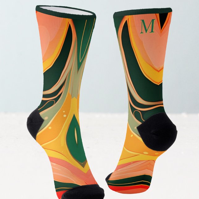 Fire red yellow organic lines modern  socks (Creator Uploaded)