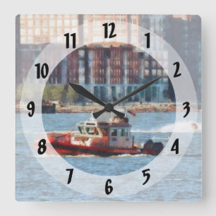 Fire Rescue Boat Hudson River Square Wall Clock