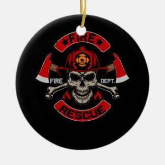 Fire Rescue Fire Fighter Fireman Crossbones Skull  Ceramic Tree Decoration
