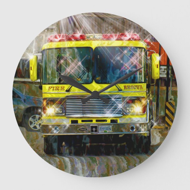 Fire & Rescue Truck Firefighters Wall Clock (Front)