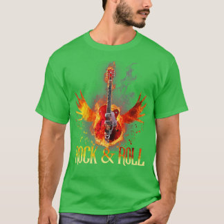 Fire Rock Roll Music Guitar Wings For Mens Womes T-Shirt
