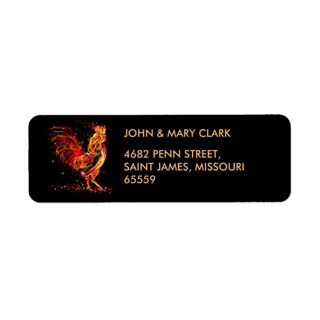Fire rooster. Flaming animal sparkle cool design (Front)