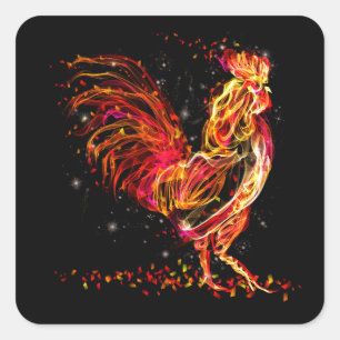 Fire rooster. Flaming animal sparkle cool design Square Sticker