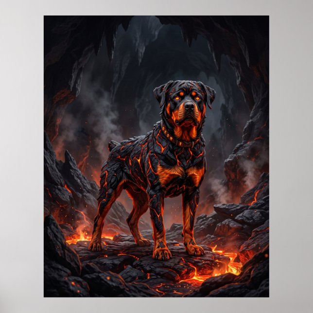 Fire Rottweiler Molten Forge Dog Art Poster (Front)