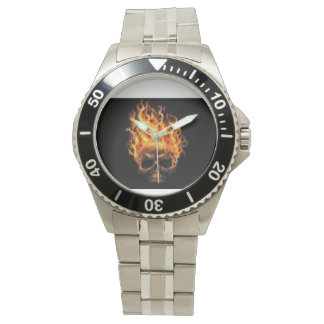 Fire skull rolex watch silver colour