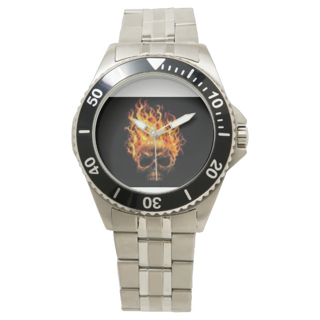 Fire skull rolex watch silver colour (Front)