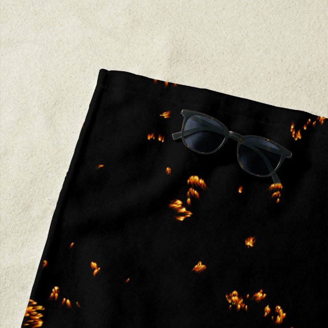 Fire Sparks Overlay Your Photo Burning Ashes Black Beach Towel (In Situ)