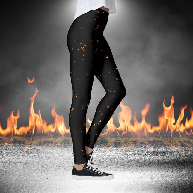 Fire Sparks Overlay Your Photo Burning Ashes Black Leggings (Creator Uploaded)