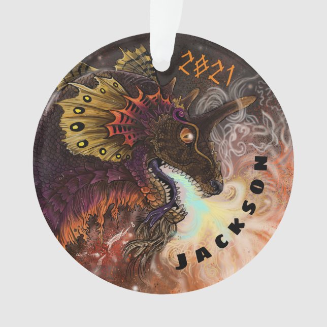Fire Spitter Dragon Custom Name Ornament (Front)