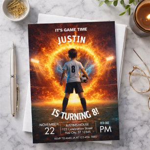 Fire Stadium Theme Boys 8th Birthday Party Invitation