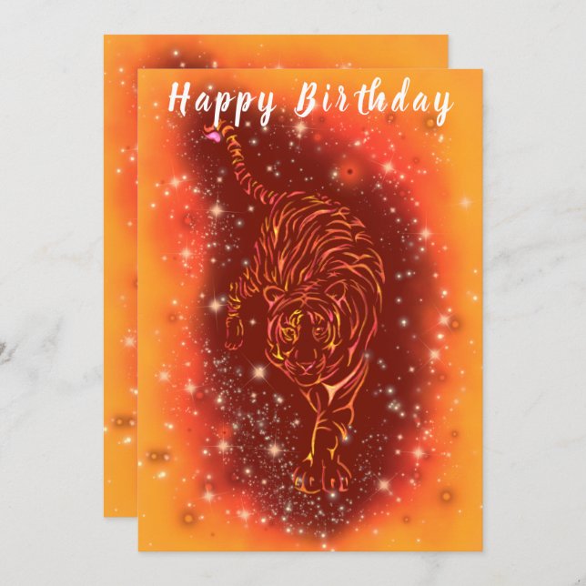 Fire Tiger Running At Starry Night - Birthday (Front/Back)