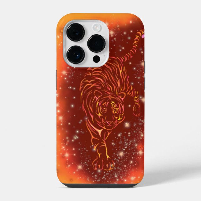Fire Tiger Running iPhone Case Starry Night (Back)
