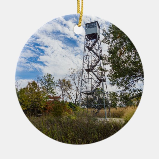 Fire Tower Runge Ceramic Tree Decoration (Front)