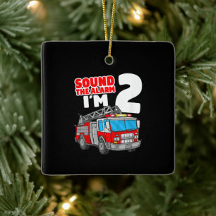 Fire Truck 2 Year Old Firefighter 2nd Birthday Ceramic Ornament