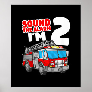 Fire Truck 2 Year Old Firefighter 2nd Birthday Poster