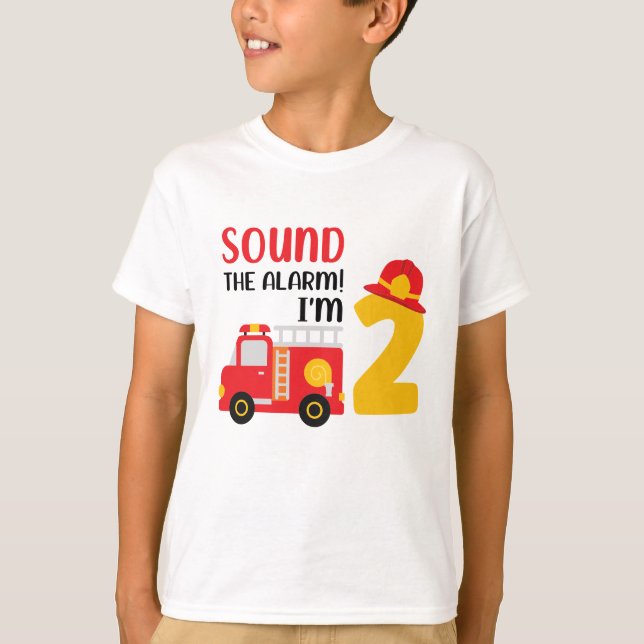 Fire Truck 2nd Birthday Party T-Shirt (Front)