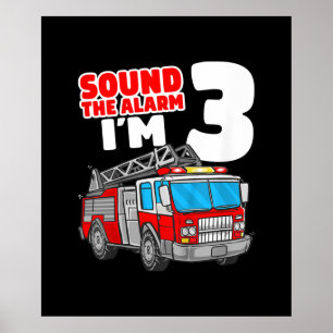 Fire Truck 3 Year Old Firefighter 3rd Birthday Poster