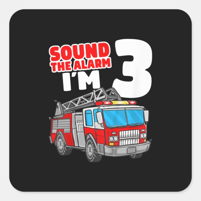 Fire Truck 3 Year Old Firefighter 3rd Birthday Square Sticker (Front)