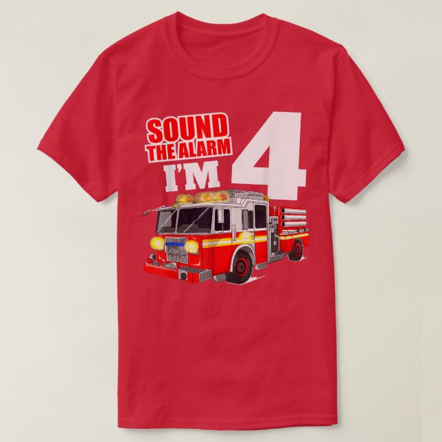 Fire Truck 4 Year Old Firefighter Four 4th Birthda T-Shirt (Design Front)
