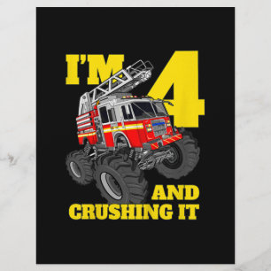 Fire Truck 4th Birthday Boy 4 Firefighter Gift Custom Letterhead
