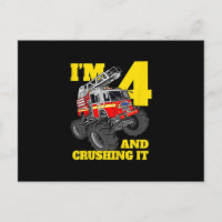 Fire Truck 4th Birthday Boy 4 Firefighter Gift