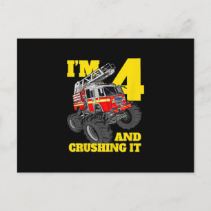 Fire Truck 4th Birthday Boy 4 Firefighter Gift Holiday Postcard