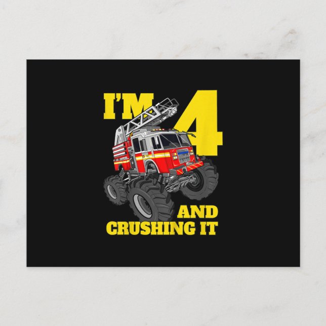 Fire Truck 4th Birthday Boy 4 Firefighter Gift Holiday Postcard (Front)