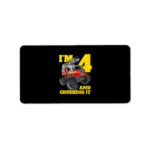 Fire Truck 4th Birthday Boy 4 Firefighter Gift Label