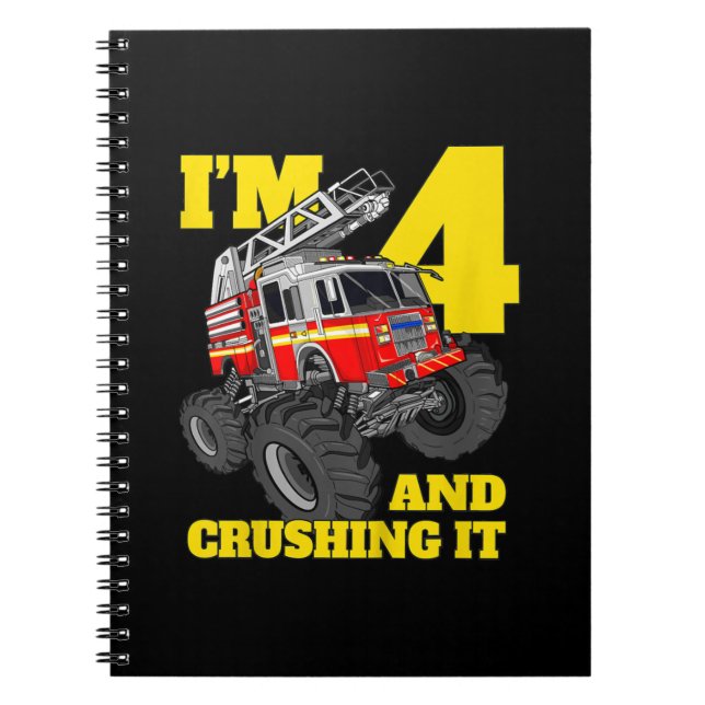 Fire Truck 4th Birthday Boy 4 Firefighter Gift Notebook (Front)